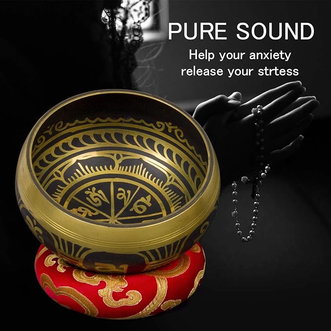 Tibetan Handcrafted Nepal Singing Bowl, 4.5 inch Master Healing Grade, Pure Tone Sound Art Bowls Meditation Accessories Set for Yoga, Chakra Healing, Mindfulness, Stress Relief, Self-Regulation Gift - Bloomnest