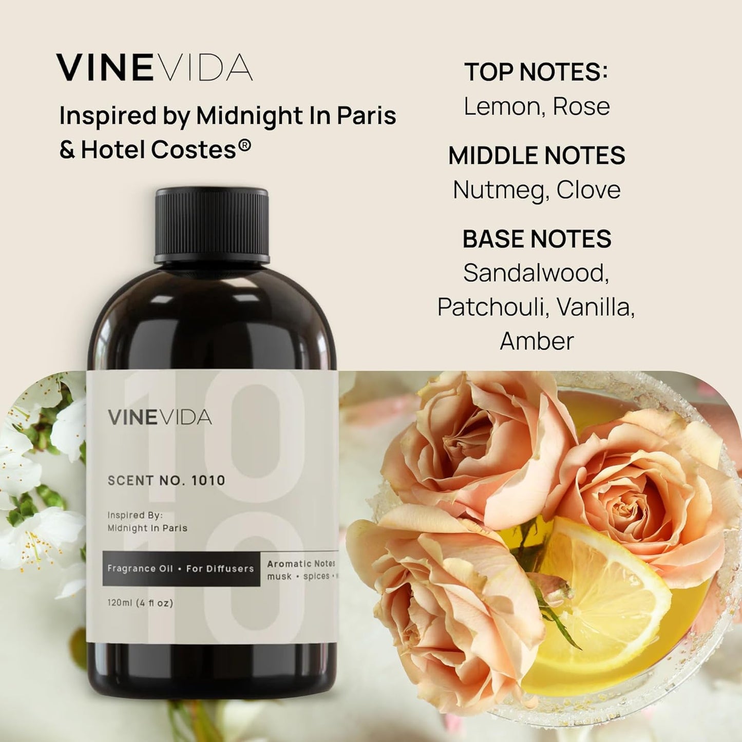 VINEVIDA (128oz) Hotel Fragrance Collection Diffuser Oil - Hotel Scents Diffusers for Home - Cold Air Diffuser Oil - Hotel Scent Essential Oil - Scent No.1010 Inspired by Hotel Costes