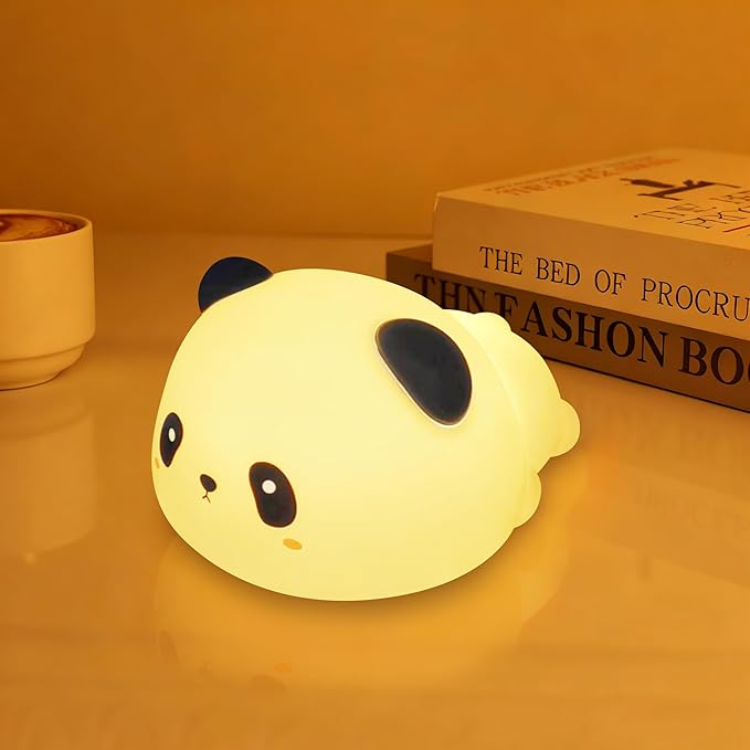 Night Light for Kids, Rechargeable Dimmable Silicone LED Nightlight with 7 Colors, Baby Nursery Night Lamp, Touch Squishy Lamp, Cute Gifts for Girls, Boys, Toddler Room Decor, Lying Panda - Bloomnest