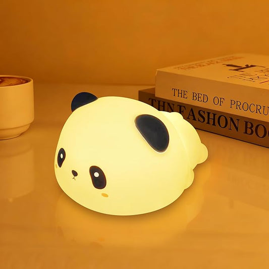 Night Light for Kids, Rechargeable Dimmable Silicone LED Nightlight with 7 Colors, Baby Nursery Night Lamp, Touch Squishy Lamp, Cute Gifts for Girls, Boys, Toddler Room Decor, Lying Panda - Bloomnest