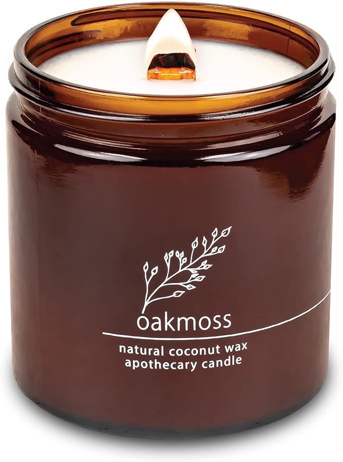 Hemlock Park Crackling Wood Wick Candle Handcrafted with Natural Coconut Wax (Large 16 oz, Oakmoss) - Bloomnest