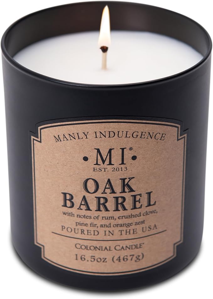Manly Indulgence Oak Barrel Scented Candles for Men, 16.5 oz Single Wick, Premium Soy Blend Wax, 60H Burn, Candles for Home Scented – Made in The USA - Bloomnest
