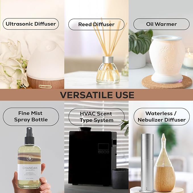 Aroma Country Chandan Diffuser Oil - Luxury Essential Oils for Diffuser Refill & Air Freshener Room Spray - Long-Lasting & Natural Home Fragrance, Sandalwood Scented Oil for Diffusers (8.5 Fl. oz) AromaCountry