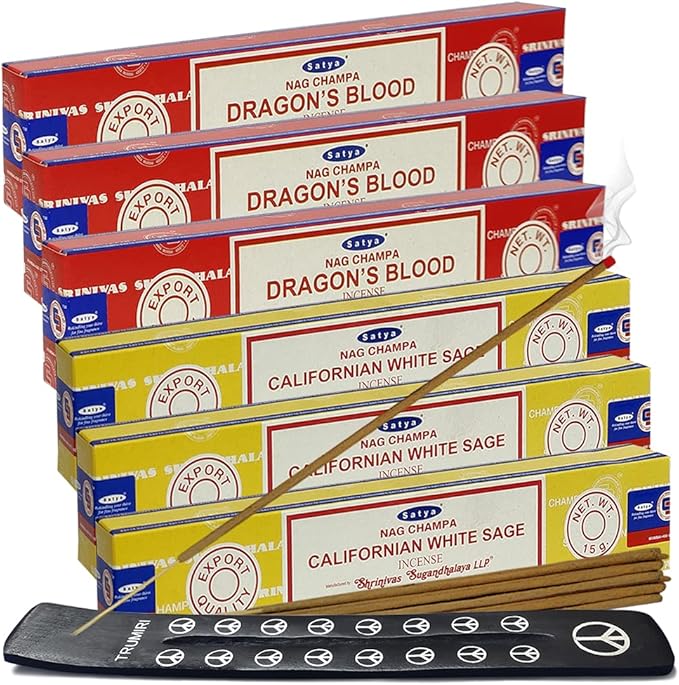 Dragons Blood White Sage Incense Sticks & Holder Bundle Variety Pack from House of Nag Champa Incense Sticks and Trumiri