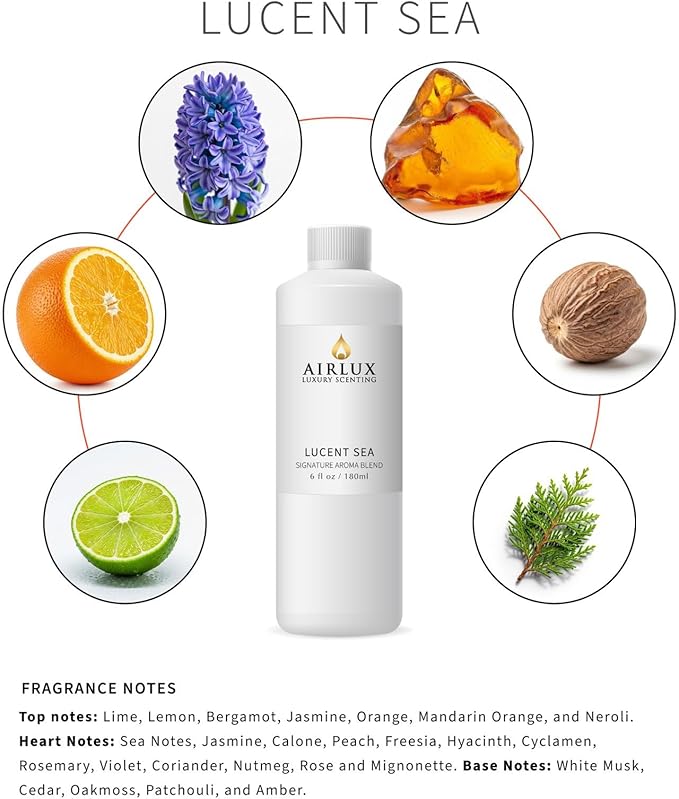 Signature Aroma Oil No. 4 Lucent Sea – Aroma Oil for Cold Air & Waterless Diffusers and DIY Crafts – 180 mL, 6.1 fl oz Eco Refill Bottle Airlux