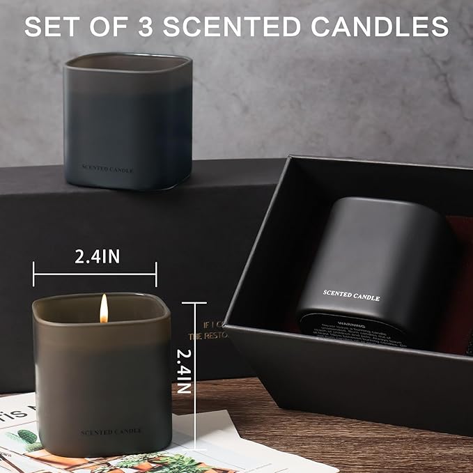 Scented Candles for Men - 3 Pack Vanilla Teakwood Mens Candles Gift Set | Essential Oil Soy Wax Candle | Luxury Masculine Gifts for Him, Husband, Boyfriend - Bloomnest