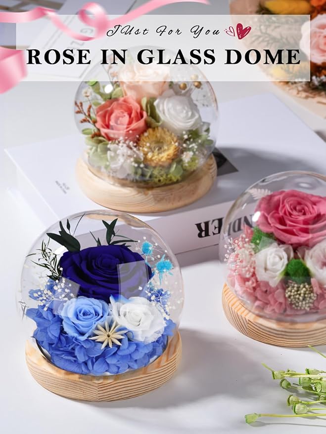 FIACO Preserved Rose Birthday Gift for Women Forever Fresh Flowers for Prime Delivery Gift for Mom Grandma Wife Valentines Mothers Day Christmas Anniversary Eternal Roses in Glass Dome - Bloomnest