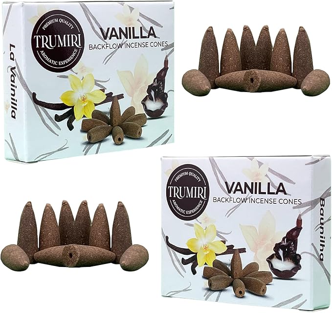 TRUMIRI Vanilla Backflow Incense Cones - Total 20 Incense Cones Waterfall - Dual Pack of 10 Incense Backflow Cones - Waterfall Incense Cones - Incense Waterfall Cones TRUMIRI