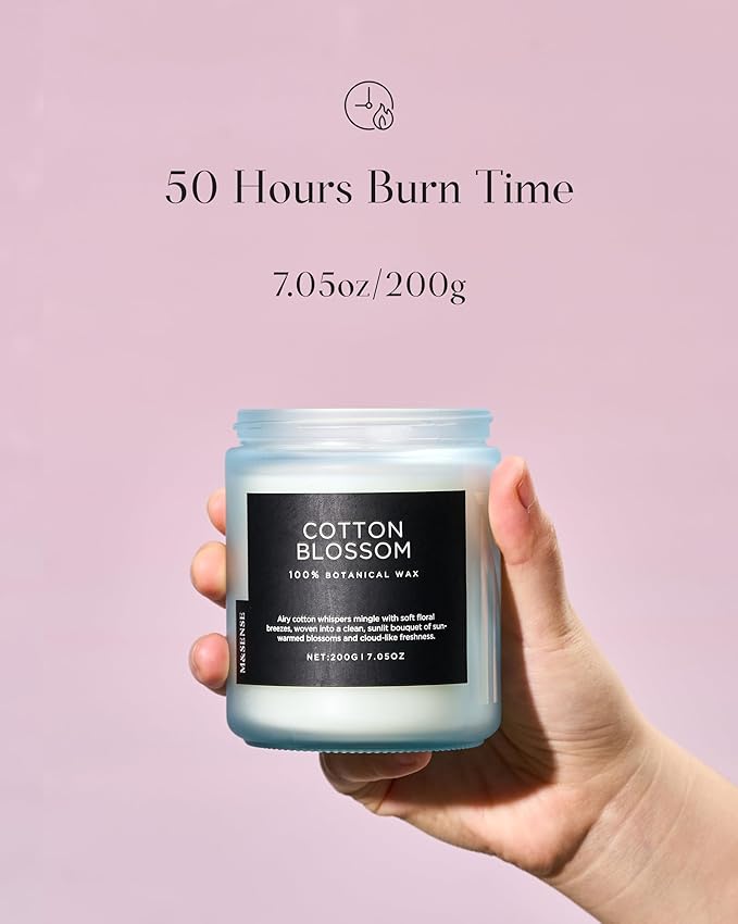 M&SENSE Clean Cotton Scented Candle - 7.05oz Natural Soy Wax Clean Cotton Blossom Scent Non Toxic Candle, 50-Hour Slow Burning 2-Wick Aromatherapy Home Fragrance Gifts for Home Decor - Bloomnest