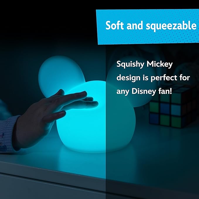 Disney Mickey Mouse Squishy Light, Color Changing, Night Light for Kids, USB Lamp, Battery Operated, Dimmable, Ideal for Bedroom, Playroom, Living Room, and More, 66944 - Bloomnest