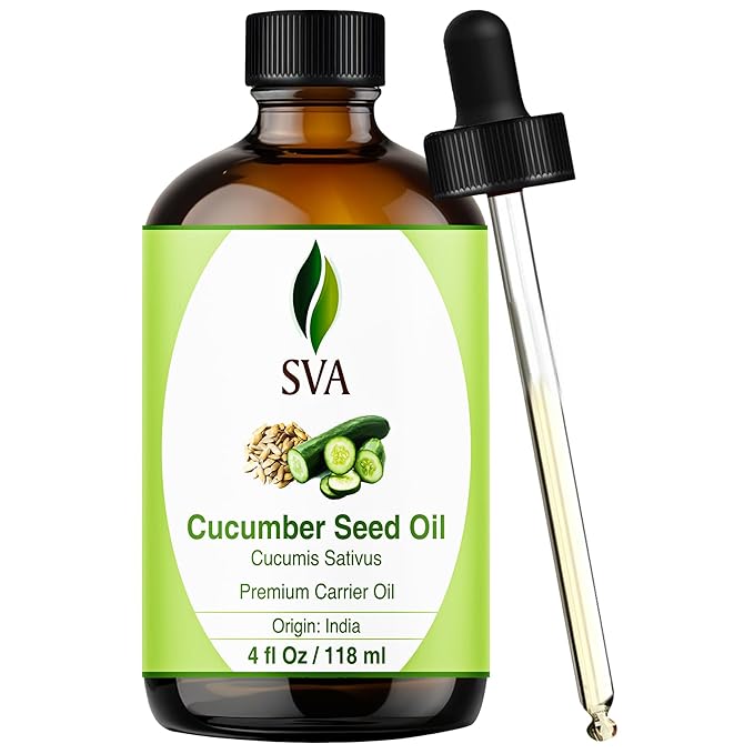 SVA Cucumber Seed Oil - 4 Fl Oz – 100% Natural Cold Pressed Cucumber Oil - for Face, Skin Care, Hair Care, Scalp Massage & Body Massage – Carrier Oil with Dropper - Bloomnest