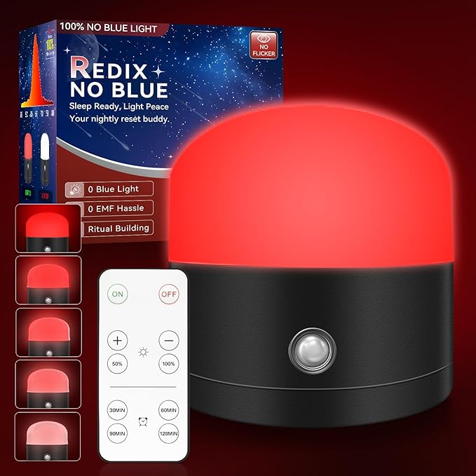 Neporal REDIX 670nm Red Light for Sleep, 100% Blue Light Blocking Night Light, Dimmable & 4 Timer Natural Promoting Melatonin for Fall Sleep, Specific Remote Touch Control Sleep Lamp for Bedroom - Bloomnest