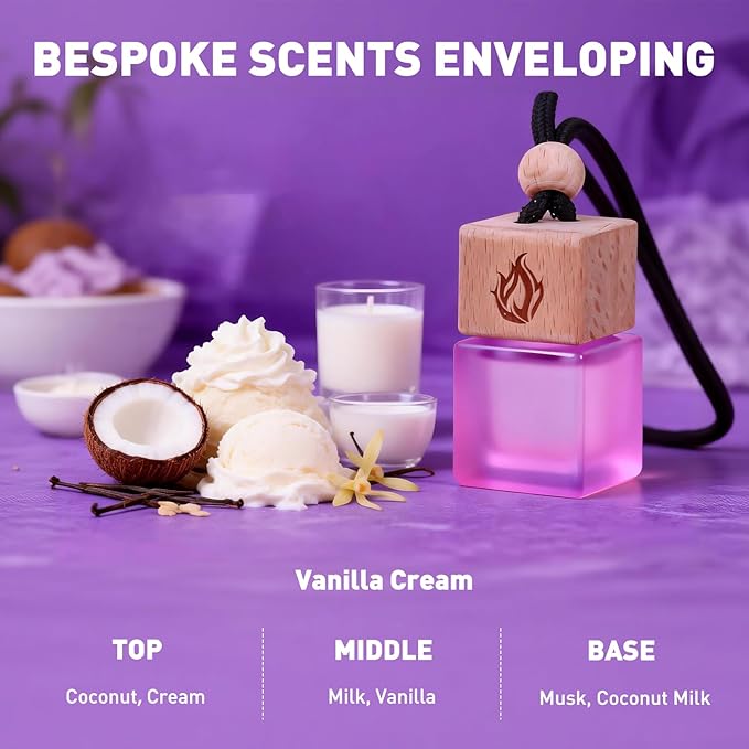 Car Air Freshener Hanging 2 Pack, Vanilla Cream Scent Car Air Fresheners Diffuser, Long Lasting Car Fragrance, Cute Car Accessories for Women - Bloomnest
