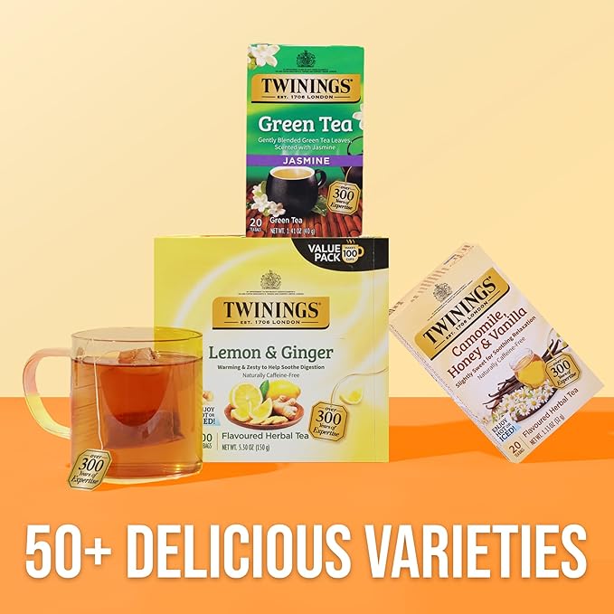 Twinings Pomegranate & Raspberry Herbal Tea Individually Wrapped Bags, 20 Count (Pack of 6), Naturally Caffeine-Free, Enjoy Hot or Iced, 120 Teabags - Bloomnest