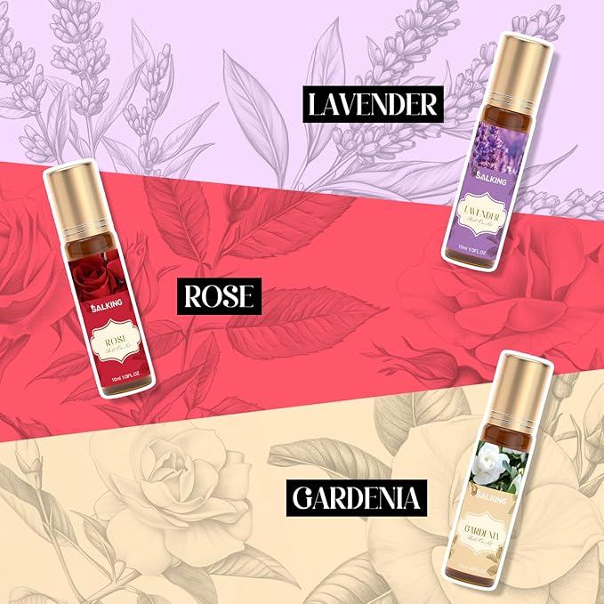SALKING Essential Oils Roll On Set (6 Pack), Aromatherapy Oil with Roller Ball for Skin Use, Natural Fragrance Gift for Women and Men - Sandalwood, Eucalyptus, Peppermint, Lavender, Rose, Gardenia - Bloomnest
