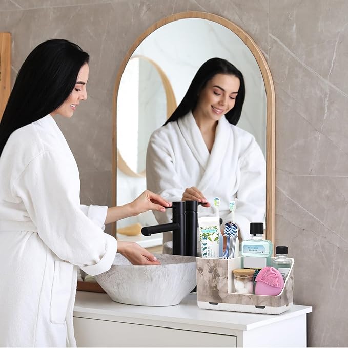 Toothbrush Holders for Bathroom Countertop Organizer, Kids Electric Toothbrush and Toothpaste Holder for Bathroom Organizers and Storage (White Marble Grain) - Bloomnest