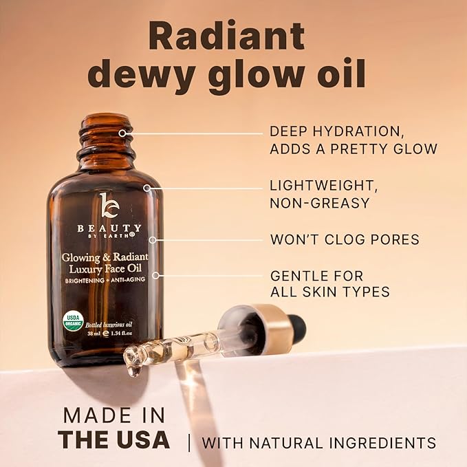 USDA Organic Face Oil – USA Made with Natural Ingredients, Brightens & Smooths Fine Lines & Wrinkles, Non-comedogenic Lightweight Facial Oil for Dry & Sensitive Skin with Moringa, Jojoba & Argan Oils - Bloomnest