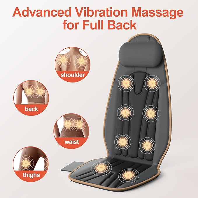 SLOTHMORE Back Massager for Chair with Heat, Vibration Massage Cushion with 8 Motors, Chair Massager for Seniors, Back Massager for Office & Home Use, Ideal Gifts for Dad and Mom - Bloomnest