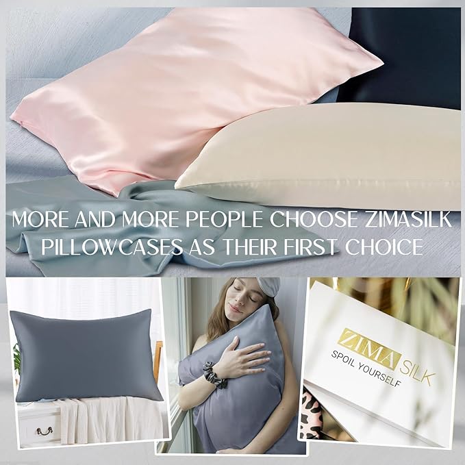 ZIMASILK 100% Pure Mulberry Silk Pillowcase for Hair and Skin Health,Soft and Smooth,Both Sides Premium Grade 6A Silk,600 Thread Count,with Hidden Zipper,1pc (Queen 20''x30'',Slate Blue) - Bloomnest