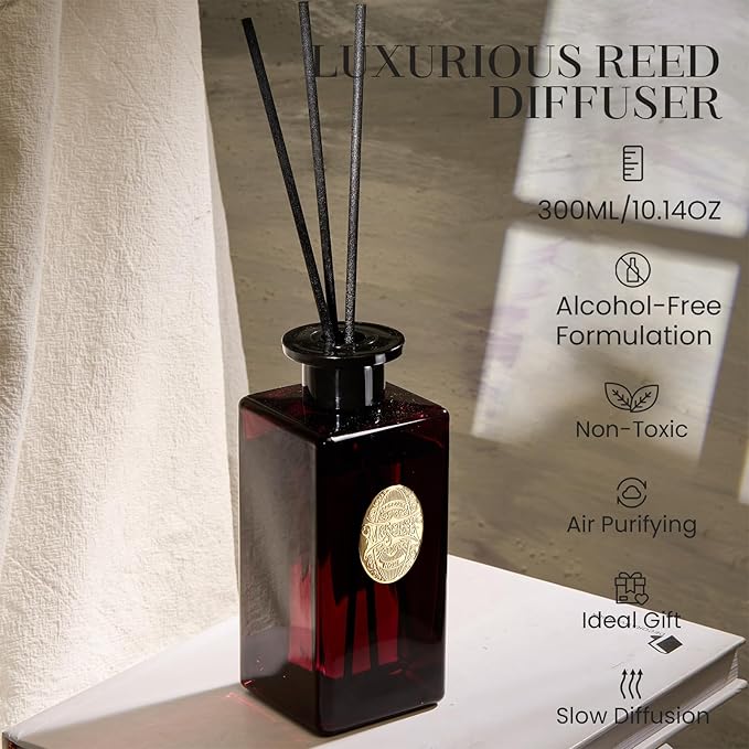 M&SENSE 10.14 oz Large Reed Diffuser Set | Red Camelia Scent Home Oil Diffuser with Sticks |Hotel Collection Non-Toxic Essential Oil |for Bedroom Bathroom Living Room - Bloomnest