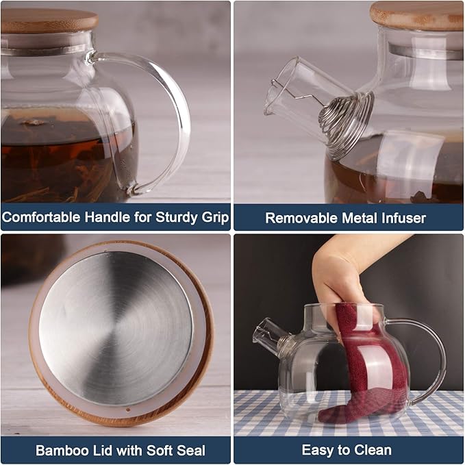 CnGlass Glass Teapot Stovetop Safe,30.4oz Clear Tea pot with Removable Filter Spout,Loose Leaf and Blooming Tea Maker - Bloomnest