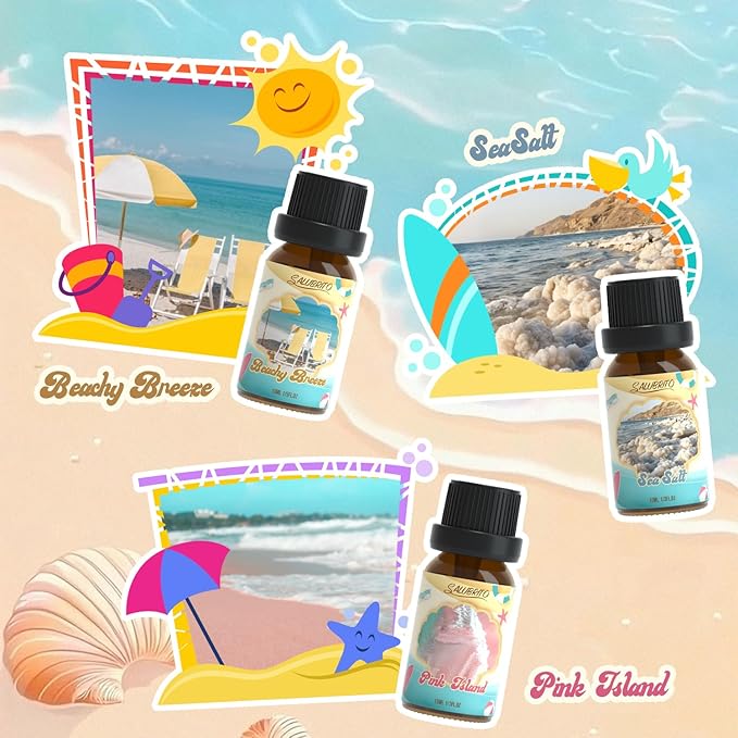 SALUBRITO Beach Fragrance Oils Set, Summer Essential Oils for Diffuser, Candle, Soap Making, Beachy Breeze, Sea Salt, Pink Island, Ocean Air, Island Time, Mint Mojito Scented Oil - Bloomnest