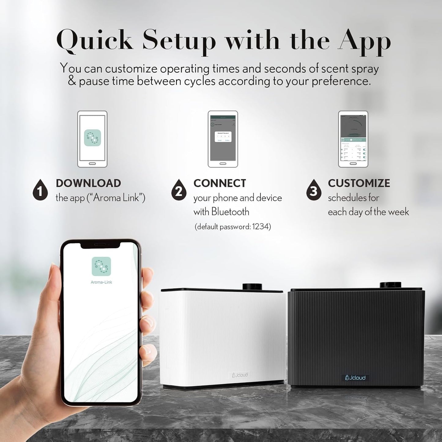 JCLOUD Smart Scent Air Machine 1000ML, Hotel Scent Diffuser Cover Up to 4500 Sq. Ft., Waterless Cold Air Diffuser for Home, Aromatherapy Diffuser for Essential Oils Large Room, White