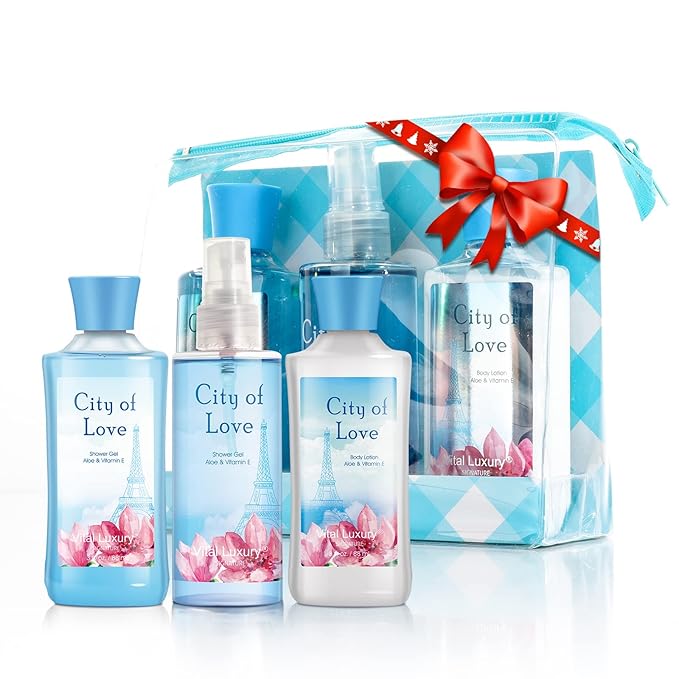 Bath & Body Care Travel Set - Home Spa Set with Body Lotion, Shower Gel and Fragrance Mist, Personal Body Care Travel Set (City of Love) - Bloomnest