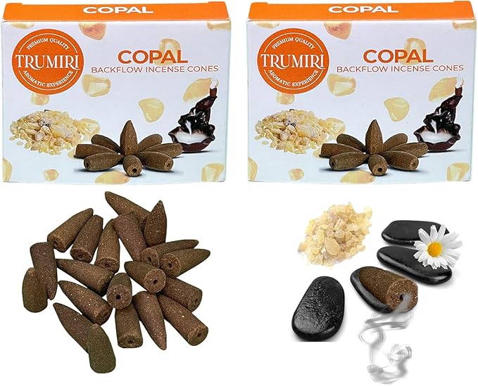 Copal Backflow Incense Cones - 60 Cones, Six Packs of 10, Waterfall Effect TRUMIRI