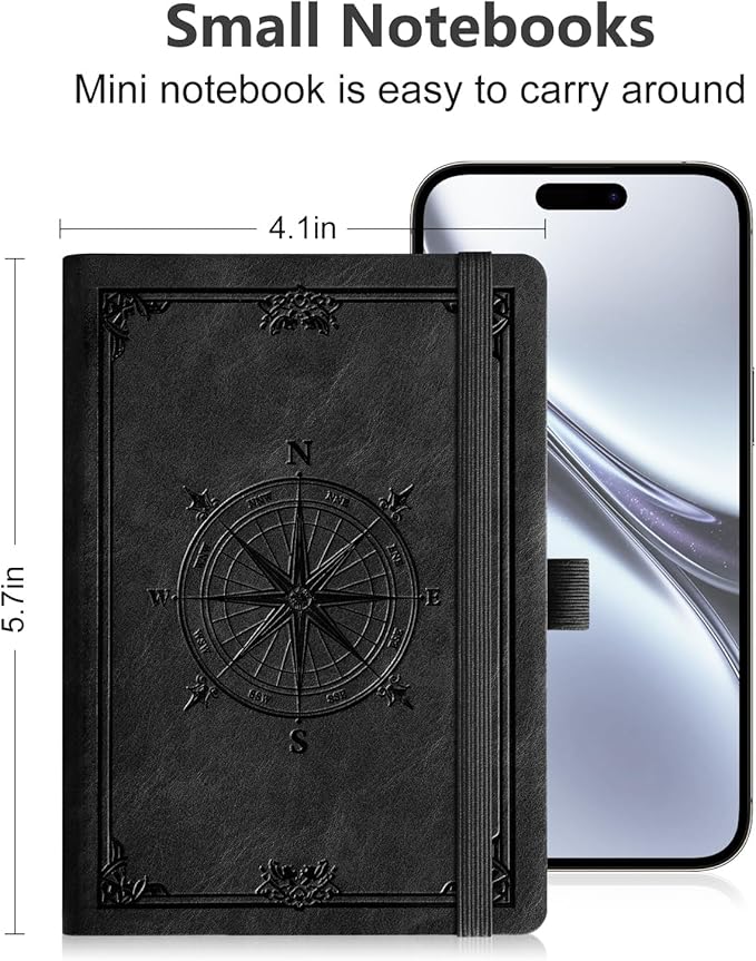 AHGXG Small Lined Pocket Journal Notebook for Men - 256 Numbered Pages College Ruled B6 Mini Journal, Vintage Soft Leather Hardcover, 80gsm Paper, for Women Work Office School, 4.1'' X 5.7''- Black - Bloomnest