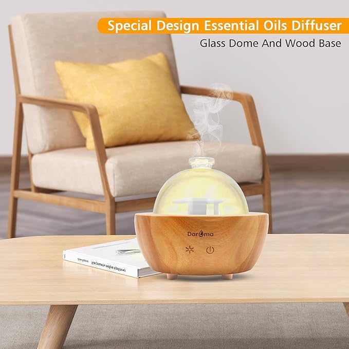 2025 Upgraded Remote Handmade Glass & Real Wood Essential Oil Diffuser, Aromatherapy Diffuser, 200ml Aroma Humidifier, Cool Mist with 7 LED Colors, Waterless Auto Shut-Off for Home Office Bedroom Gift