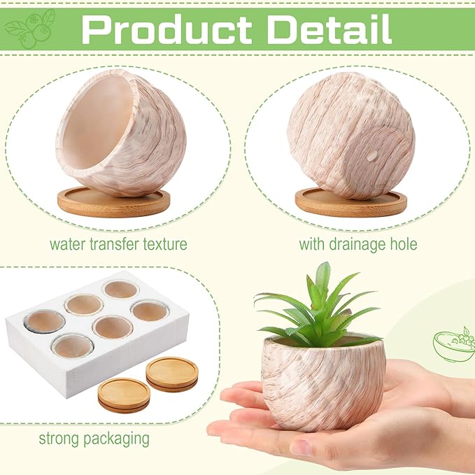 Marbling Ceramic Flower Pot 3.35 Inch Succulent Small Plant Cactus Herbs Planter Ceramic Pot with Drainage Hole Matte Round Container(6 Pcs,Elegance Style) - Bloomnest