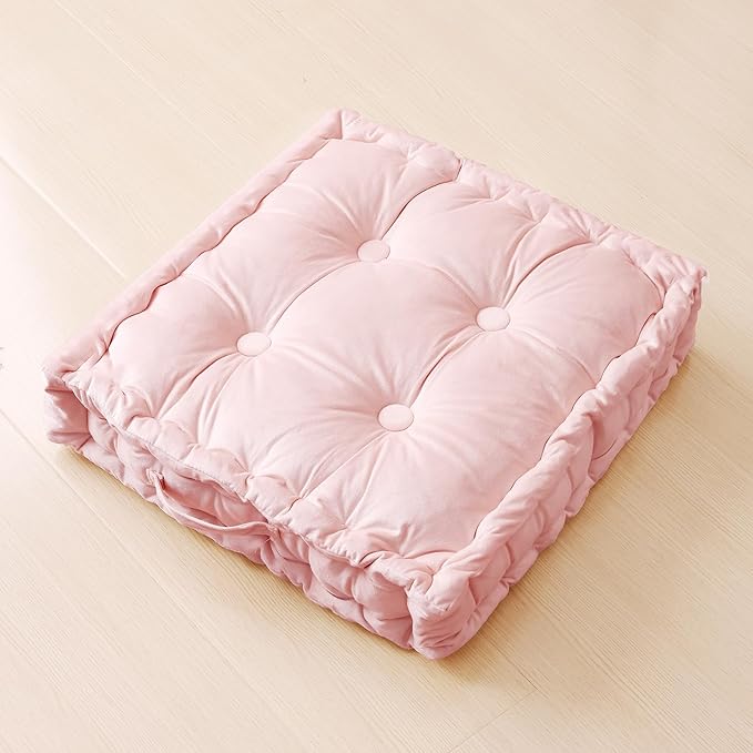 Square Floor Pillows, Large Floor Cushion for Adults Kids, Meditation Floor Pillow Seating Cushion with Shredded Memory Foam and Silk Wadding, 20"x20"x5" Blush - Bloomnest