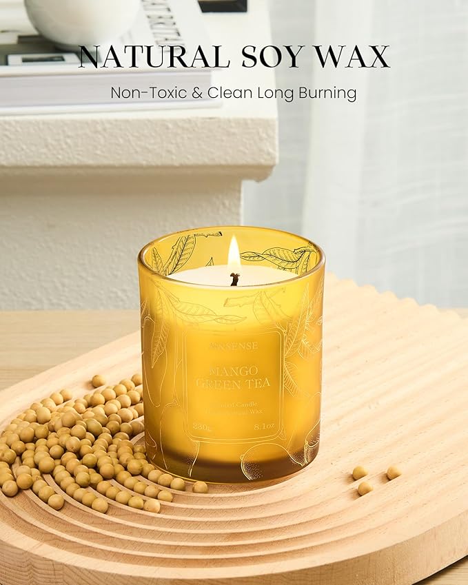 M&SENSE Tea Scented Candles, Vegan Soy Wax, Naturally Scented Mango Green Tea No Toxin 8.1oz Long Lasting 42-Hour Burn Time Relaxing, Aromatherapy, Meditation Candles for Home - Bloomnest