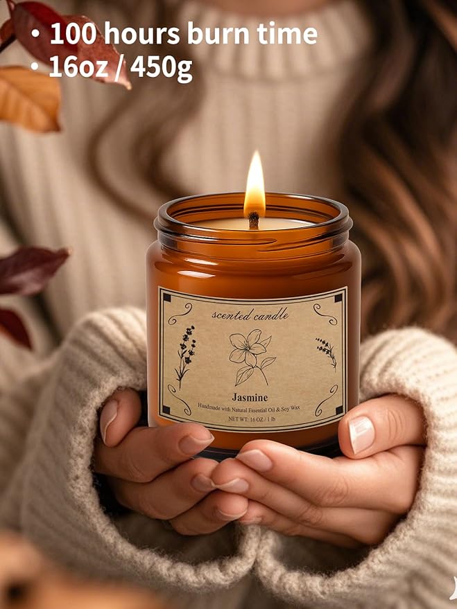 Scented Candles for Home, 16oz Large Jar Scented Candle – Jasmine Soy Wax Candle with 100 Hour Burn Time, Long Lasting Aromatherapy Candle for Home Décor, Relaxing Fragrance & Gift Giving - Bloomnest
