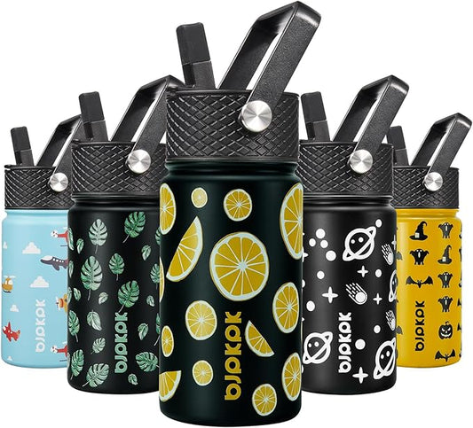 BJPKPK Water Bottle with Straw Lid, 15 oz Insulated Water Bottle, Stainless Steel Metal Water Bottles, Reusable Leak Proof BPA Free Thermo, Flask, Cups,Lemon - Bloomnest