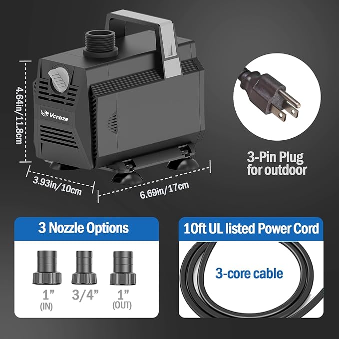 Submersible Water Pump 1050GPH/55W Fountain Pumps with Flow Control, Pond Pump Submersible Outdoor with 10ft 3-Core Power cable for Hydroponics, Aquarium, Waterfall, Statuary, Water feature - Bloomnest