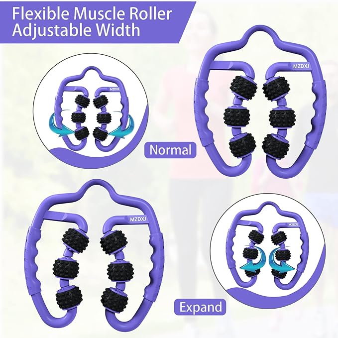 Cellulite Massage Tool Muscle Roller - Deep Fascia Massager & Dimpled Skin Remover for Legs, Thighs & Buttocks - Anti-Cellulite Roller, Smooth Skin, Pain Reliefs (Purple Black - 6 Wheel) - Bloomnest