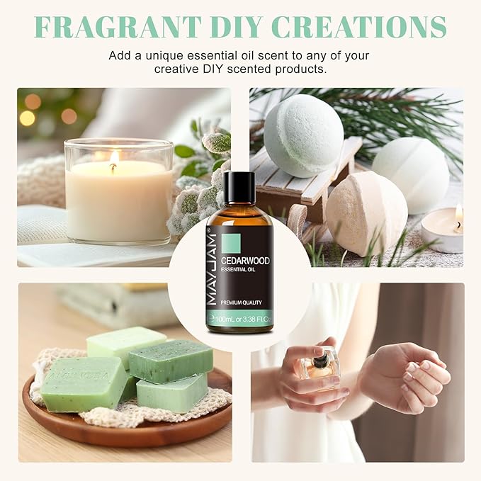 MAYJAM Cedarwood Essential Oil - Huge 3.38 Fl.oz - Premium Grade Essential Oils for Hair Care Home Diffusers Skin Care - Cedar Oil for Soap Making Scent - Bloomnest