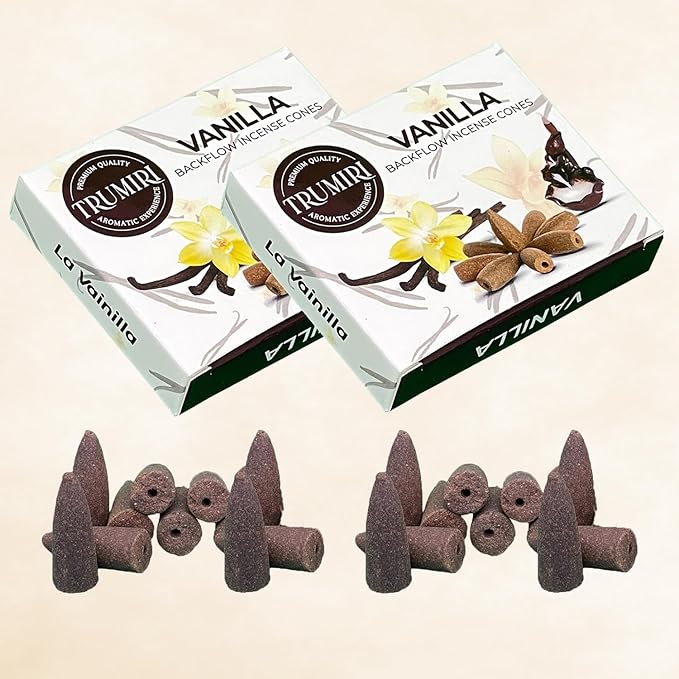 TRUMIRI Vanilla Backflow Incense Cones - Total 20 Incense Cones Waterfall - Dual Pack of 10 Incense Backflow Cones - Waterfall Incense Cones - Incense Waterfall Cones TRUMIRI