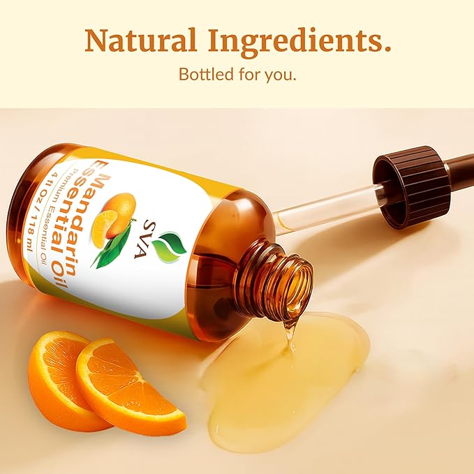 SVA Mandarin Essential Oil – 4 Fl Oz – 100% Natural Mandarin Oil - for Diffuser, Hair Care, Face, Skin Care, Aromatherapy, Scalp and Body Massage, Soap and Candle Making – with Dropper - Bloomnest