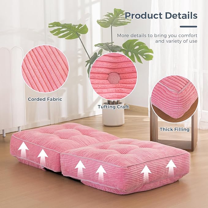 MAXYOYO Adjustable Floor Chair with Back Support, Gaming Chair Floor Meditation Couch with Tufted Cushion, Adults Lounge Folding Sofa Seat for Reading Meditating Sleeping, Pink - Bloomnest