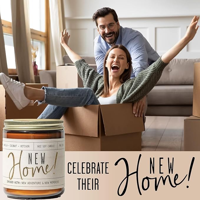 Housewarming Gift, House Warming Gifts New Home, Housewarming Gifts for New House - 'New Home' Soy Candle, w/Vanilla, Coconut & Vetiver I New Home Gifts for Home I 9oz Jar, 50Hr Burn, Made in USA - Bloomnest