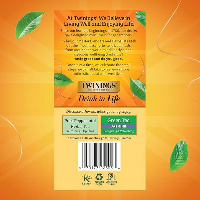 Twinings Lemon & Ginger Herbal Tea Individually Wrapped Bags, 50 Count (Pack of 6), Tangy Lemon & Spicy Ginger, Naturally Caffeine-Free, Enjoy Hot or Iced, 300 Teabags - Bloomnest