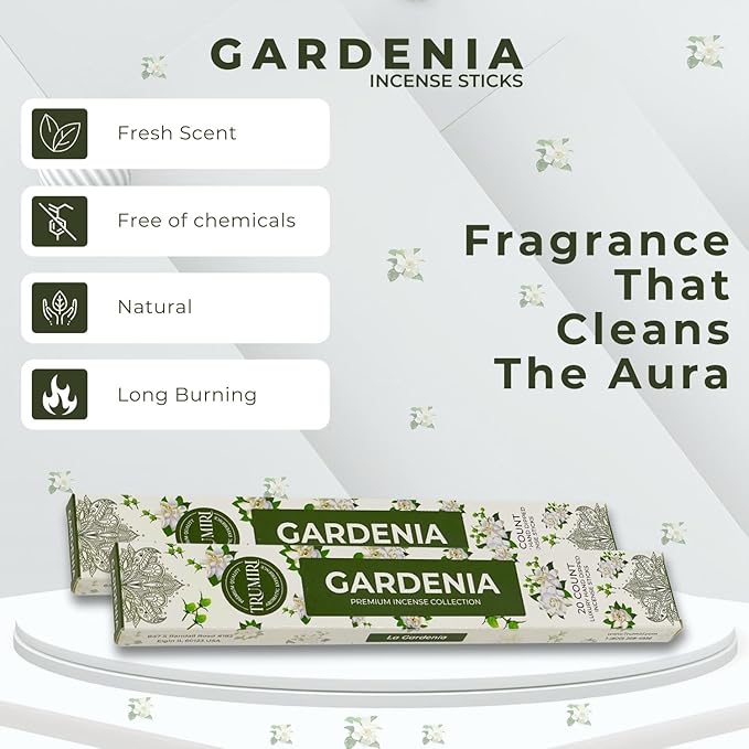 Gardenia Incense Sticks - Total 40 Insence-Sticks - Dual Pack of 20 Insense - Inciensos - Inscents - Natural Non Toxic Ingredients - Incents - Incence - Inscense - Insents TRUMIRI