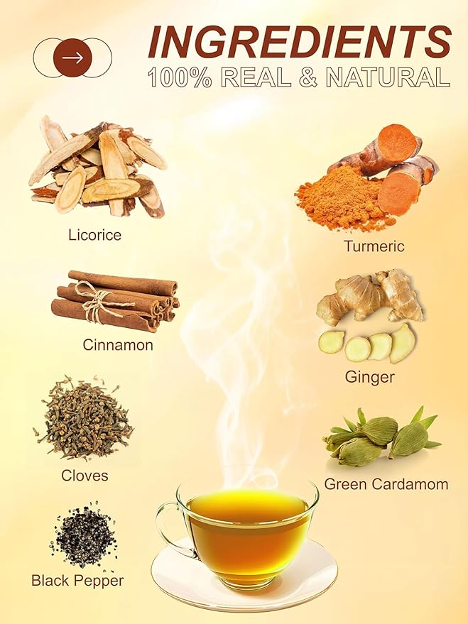 TeeLux Turmeric Chai Tea, Turmeric Tea with Licorice, Cinnamon, Ginger & Green Cardamom, Warming & Spicy Flavor, 100 Count - Bloomnest