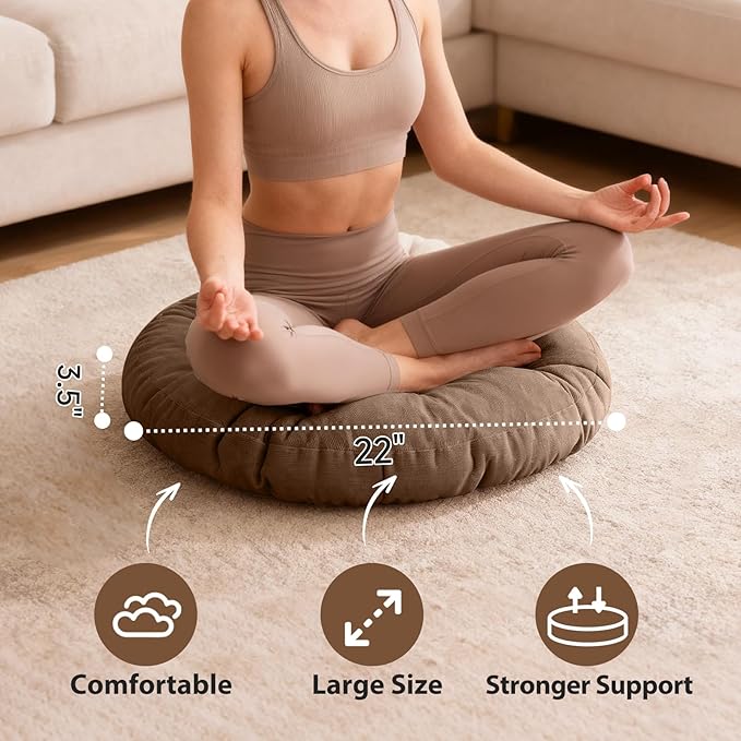 Tiita Indoor/Outdoor Floor Pillows Cushion 22"x22" Round Seat Cushions for Patio Garden, Meditation Cushion for Yoga Living Room Sofa Balcony, Coffee - Bloomnest