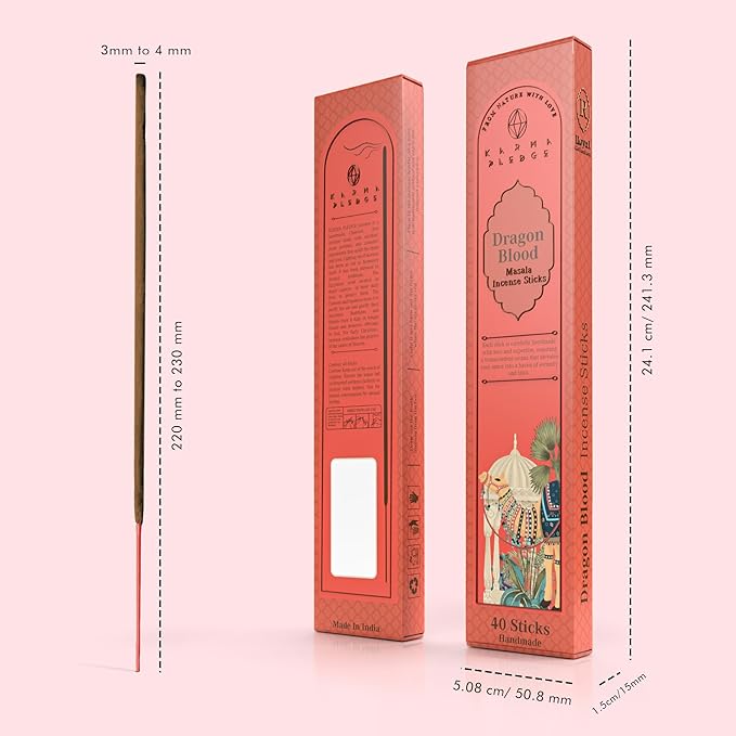 Incense Sticks, Dragons Blood Incense, Made with Natural Ingredients, Hand Rolled Aromatic Masala, 40 Stick Pack, 45-60 Minute Burn Time, Best for Home Fragrance, Meditation, Yoga, Spiritual Healing KARMAPLEDGE