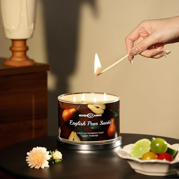 Over 50 Hours Jar Candle - 4-Wick Long-Lasting Scented Candles, 18oz Natural Soy Wax Candle for Home, Candle Gifts for Women & Men, English Pear Suede - Bloomnest