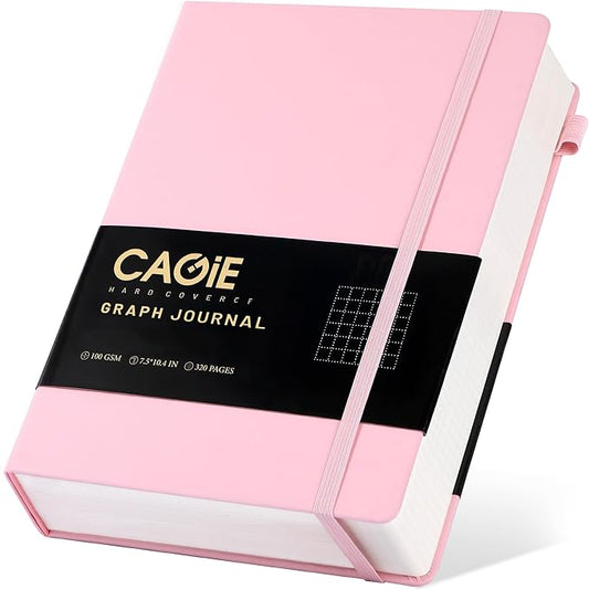 CAGIE Graph Notebook 320 Pages 100 GSM Paper Graphing Grid Journal B5 Hardcover Leather Quad Ruled Notebooks for Engineering, Math, Work, Pink - Bloomnest